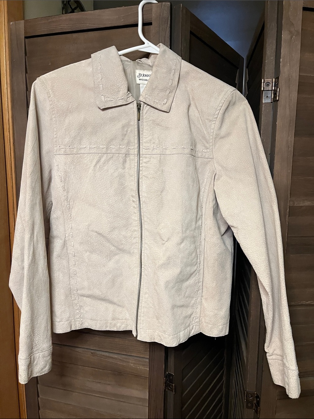 St. John's Bay Light Cream Zip-Front Leather Jacket